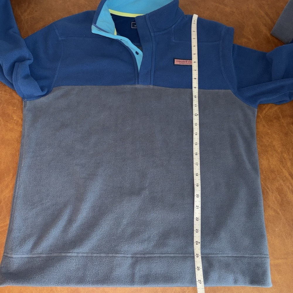 Vineyard Vines Color-Blocked Blue Harbor Fleece Quarter-Snap Pullover Size: M - Picture 8 of 8